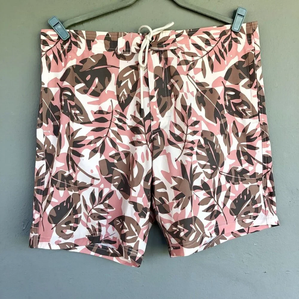 Mens Board Shorts Floral Leaf Print Beach Tropical Swim Trunks L 38X9